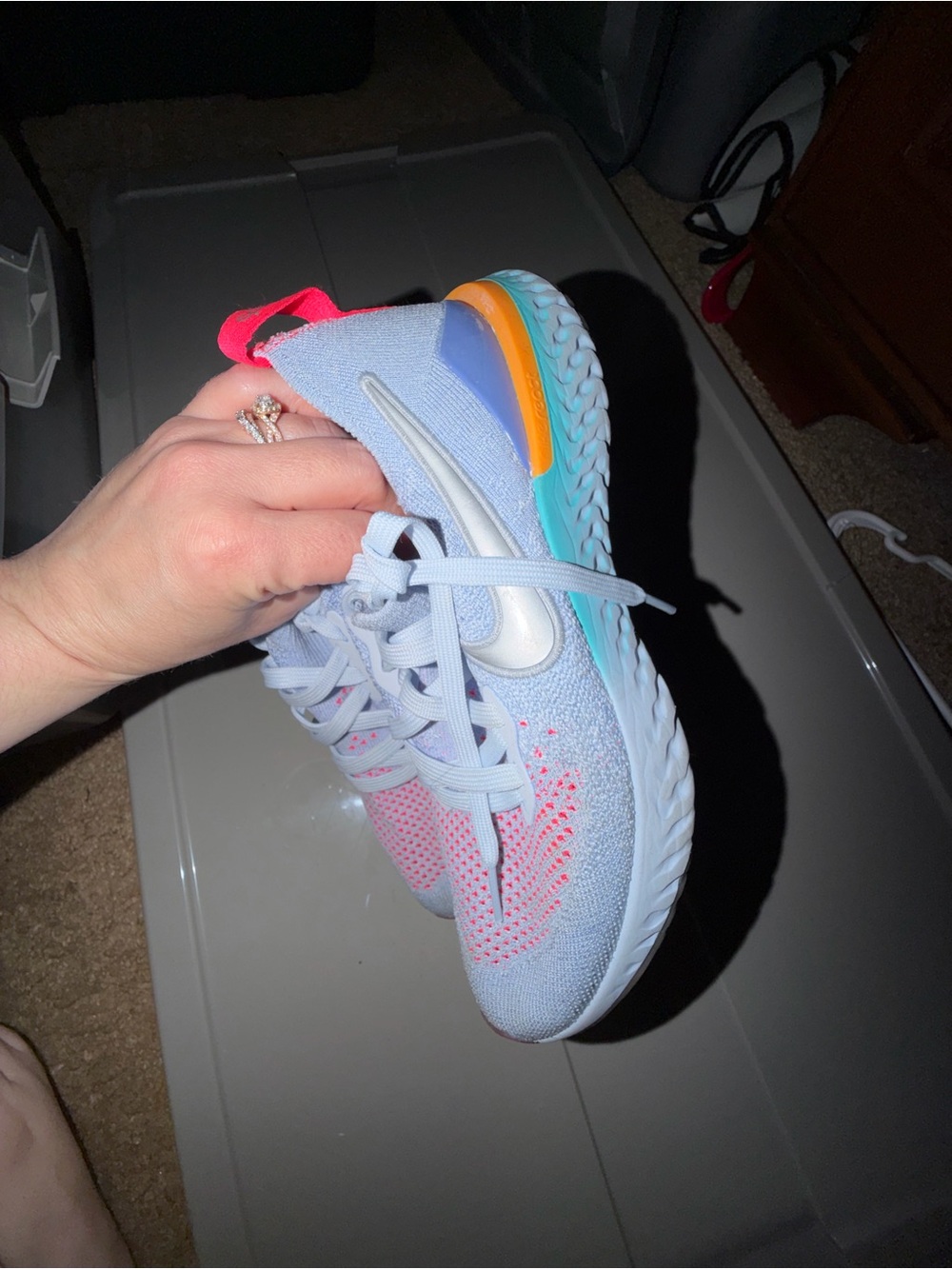 Nike Kids Light Blue Sneakers with Pink and Orange Accents
